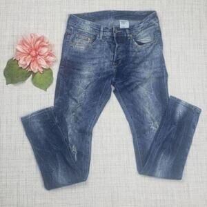 H&M &Denim Skinny Low Waist Distressed Jeans Acid Wash Button Fly Blue 29x32